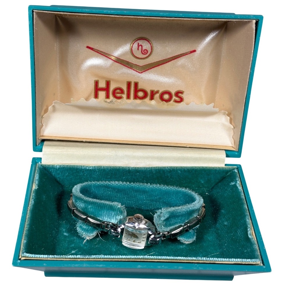 Vintage Helbros 1950s 1/20 12k Top Womens Cocktail Watch Silver Tone with Box